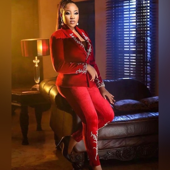 Red Velvet 2 Piece Suit - Picture 3 of 3